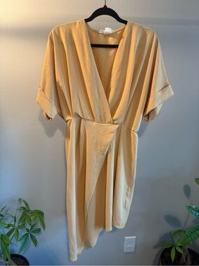 Raw Edge Beige Wrap Dress Size Medium